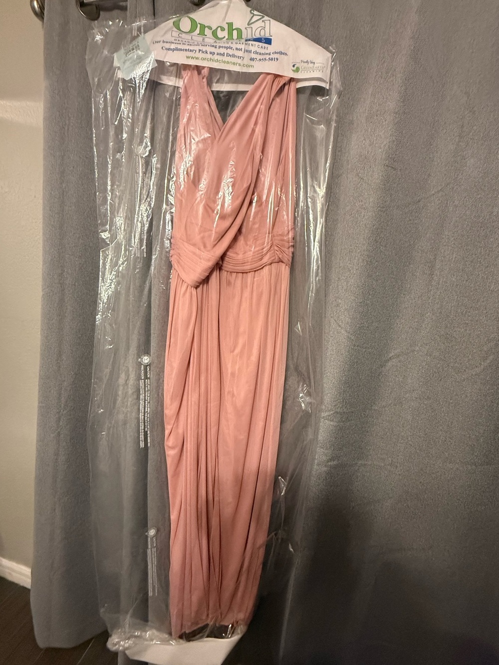 Coral bride mares dress. Only one time used, dry cleaning done. I paid $120